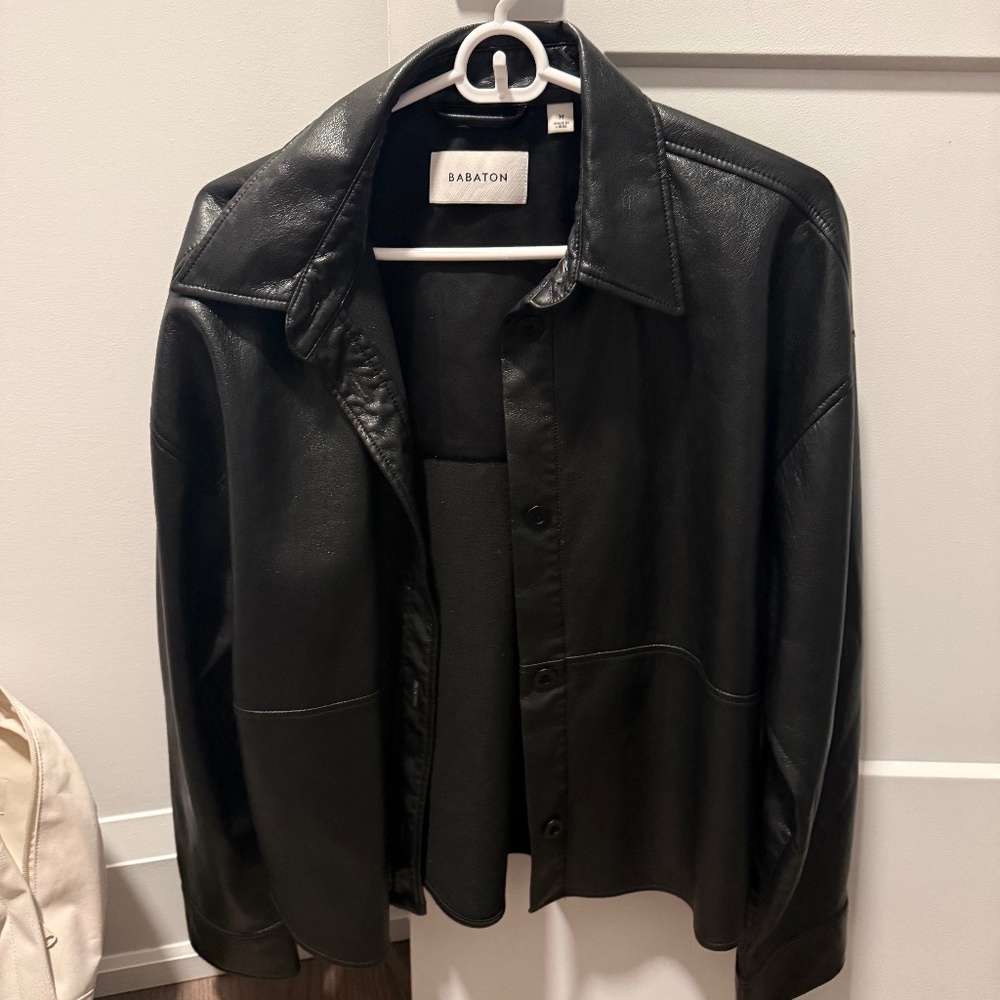 Babaton Black Faux Leather Jacket, Size Medium